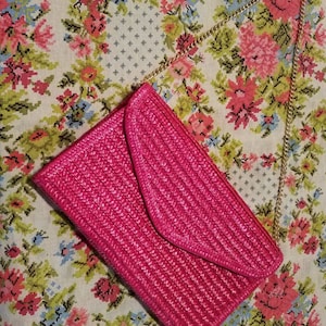 Woven Red Straw Envelope Clutch: Vintage 60s Chain Strap Handbag