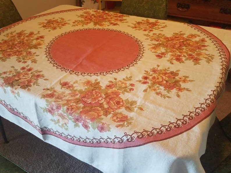 Linen floral rose tablecloth rectangle free shipping U.S only 54 x 50