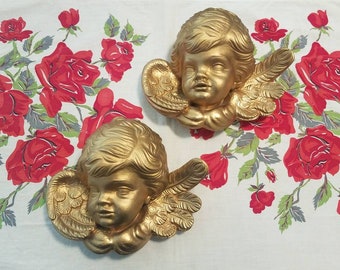 Gilt Gold Cherub Wall Plaque: High Relief Italian Putti