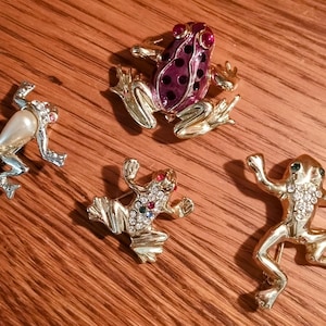 Vintage instant collection insect enamel rhinestone frog brooch lapel scatter pins