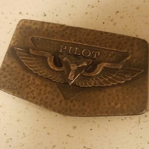 Brass Pilot wings belt buckle rustic antiqued look