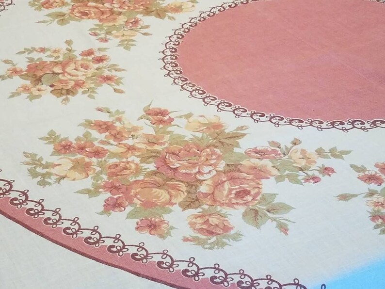 Linen floral rose tablecloth rectangle free shipping U.S only 54 x 50