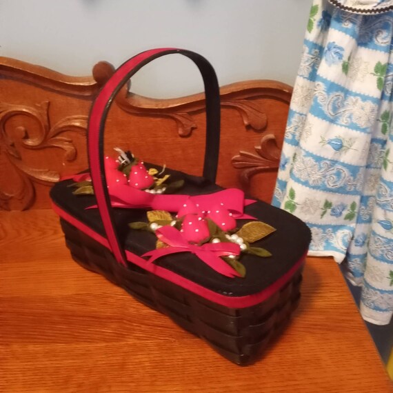 Kitschy Black wicker basket top handle kelly handb