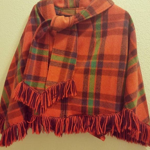 Mod rad tartan plaid wool poncho/cape/cloak- red,… - image 3