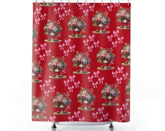 Priceless red and pink shower curtains red rose Shower Curtains red floral curtains red bath decor pink bathroom decor