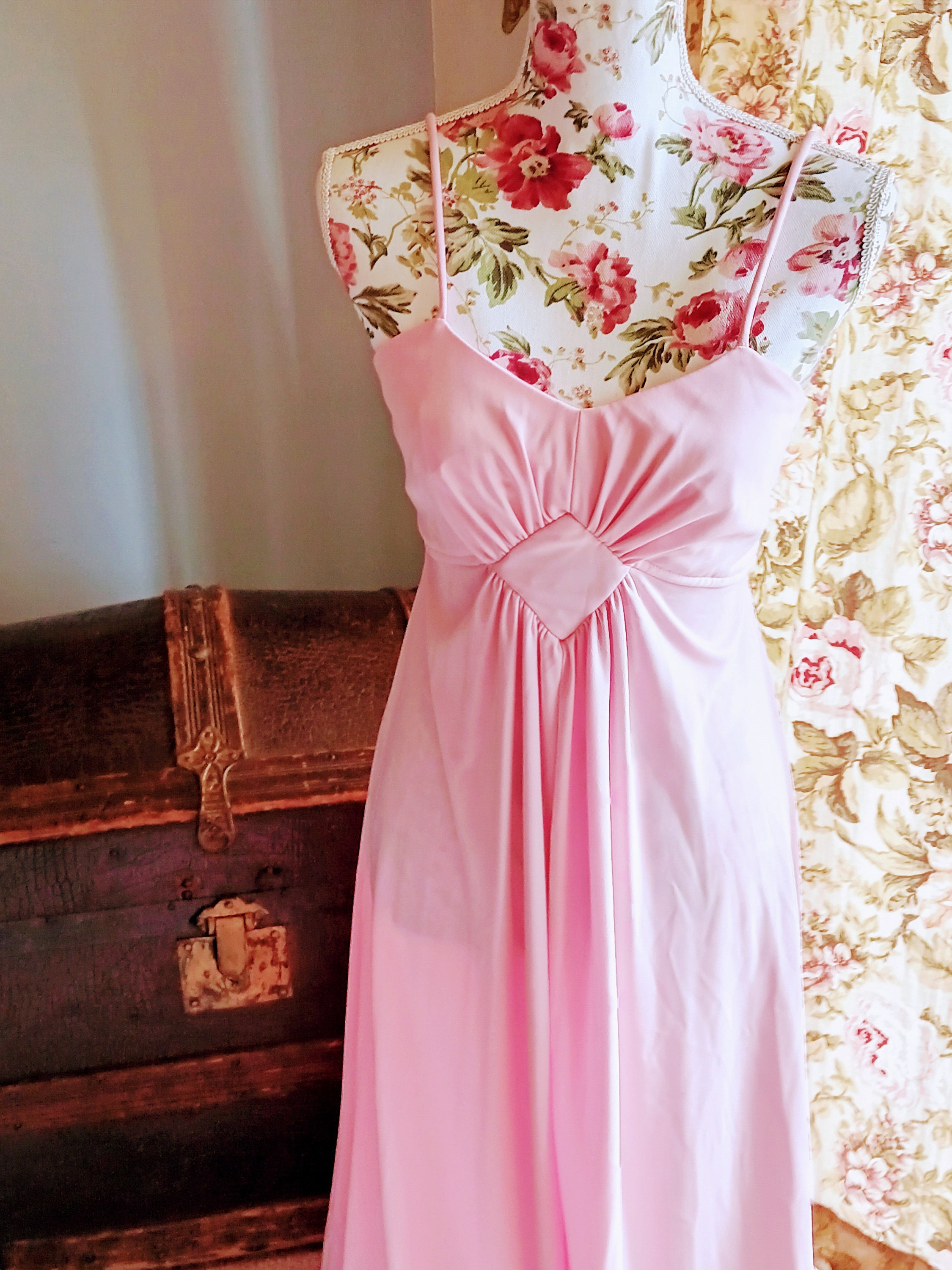 Vintage 1960s Era Spaghetti Strap Long Bubble Gum Empire