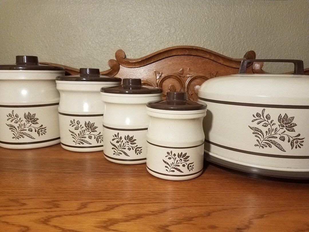 MCM Kromex Brown Flower Canister Canisters/set/cake Tin Rustic Farmhouse Kitchen Storage Free