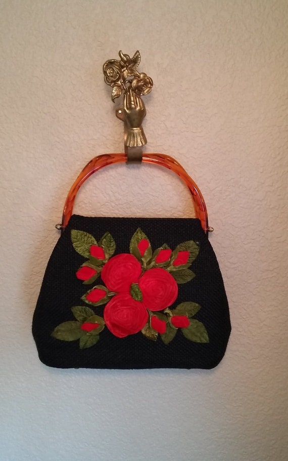 Beautiful Black purse/top handle bag/evening bag- 