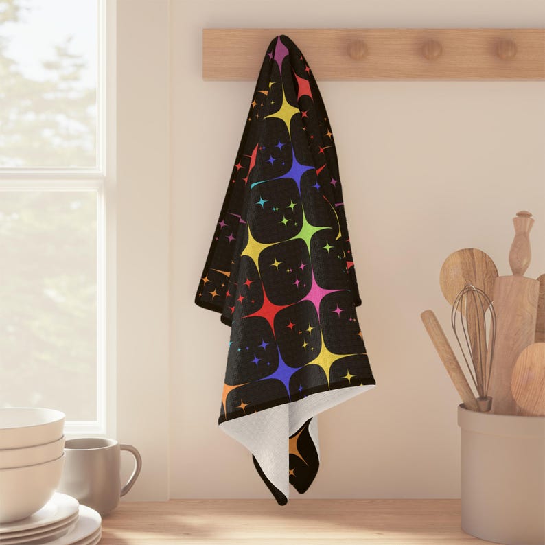 Rainbow atomic starburst kitchen Tea Towel image 5