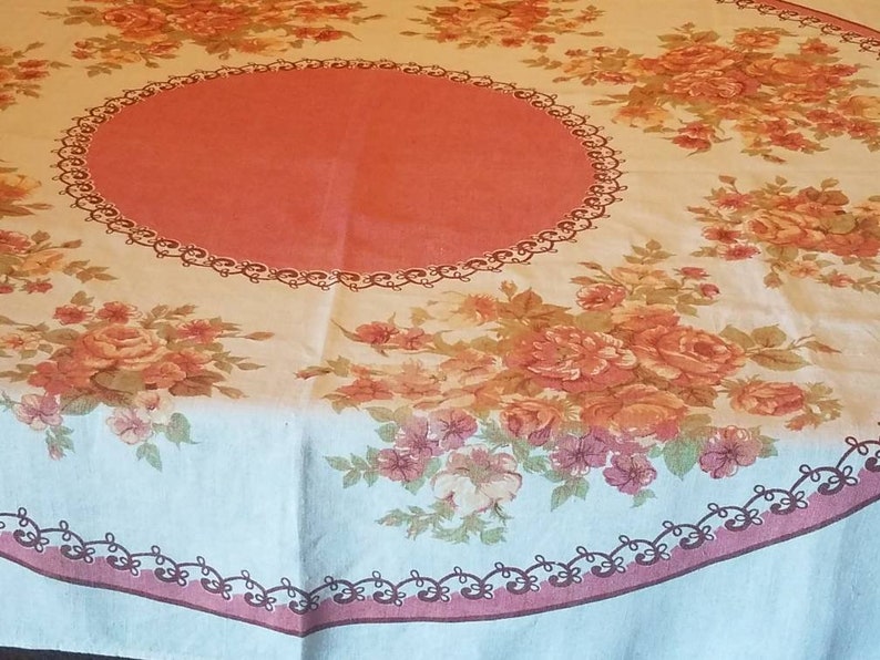 Linen floral rose tablecloth rectangle free shipping U.S only 54 x 50
