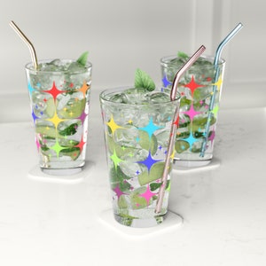 MCM Rainbow Starburst Pint Glass: Atomic Barware, 16oz
