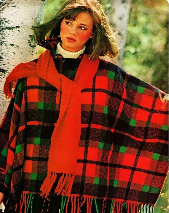 Mod rad tartan plaid wool poncho/cape/cloak- red,… - image 7