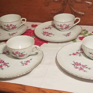 Tilso Japan pink and white dogwood floral snack set tea cups and saucers tea party supplies luncheon tea gifts time for tea
