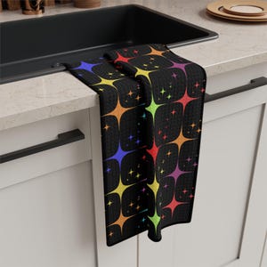 Rainbow atomic starburst kitchen Tea Towel image 1