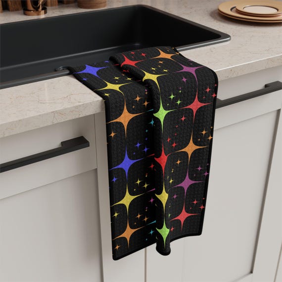 Rainbow atomic starburst kitchen Tea Towel