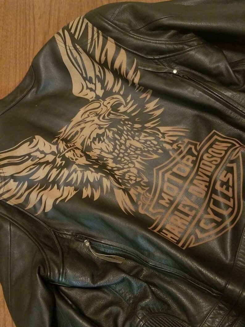 Mens Harley Davidson Black Leather Motorcycle Jacket With Eagle Army Veteran