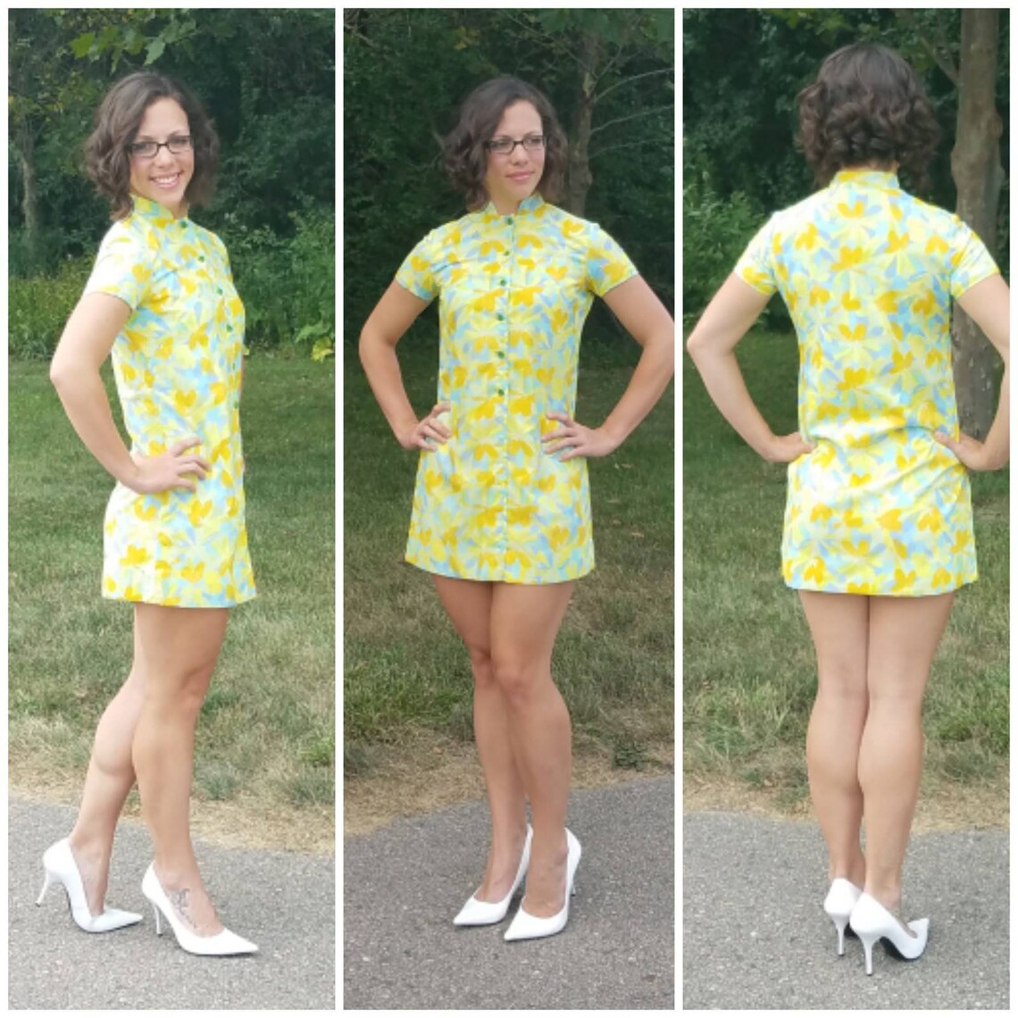 Green and Yellow Micro Mini Dress Size 7 Free Shipping U.S - Etsy