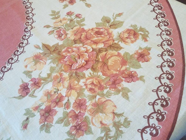 Linen floral rose tablecloth rectangle free shipping U.S only 54 x 50