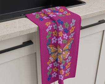 Flower Power Schmetterling Mosaik Küche Geschirrtücher Blumen Küchentücher Pink Geschirrtücher mit Blumen retro Küche groovy 70er Jahre boho hippy chic