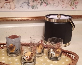 Art Deco Eiskübel & Whiskygläser: Gold Nautisches Barzubehör