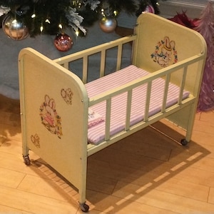 Vintage 1950s Metal Doll Crib: Collectible Amsco Toy With Bunny