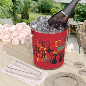Mid Century Modern Barware, Atomic Cat, Bold and Retro, Cocktail Hour, Kitschy 50s Designed, Retro Ice Bucket with Tongs