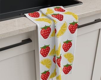 Weisses Geschirrtuch Erdbeere und Zitrone mit Erdbeeren und Erdbeeren Küche bestickt und weich