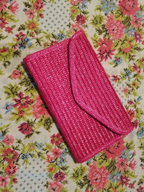 Woven red straw/wicker/woven clutch- envelope clu… - image 3