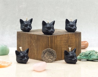 set of 5 TINY MYSTICAL CAT candles - 1 inch, black cat, cat lover, ritual spell candle, third-eye cat, all natural wax, bestseller