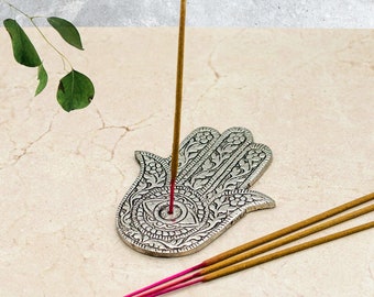 HAMSA HAND metal INCENSE holder - Protecting Hand Silver Incense Stick Holder, Spiritual, altar, ritual tools, sacred magical holder