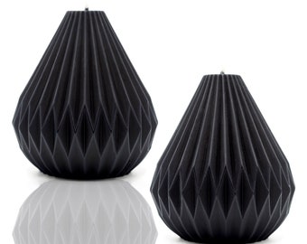 Set of 2 BLACK ORIGAMI pear shaped LANTERN candles - Raven Black Candle, Vegan Wax, Biodegradable Wax, Eco-friendly, Decorative Candle