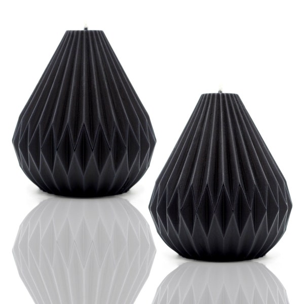 Set of 2 BLACK ORIGAMI pear shaped LANTERN candles - Raven Black Candle, Vegan Wax, Biodegradable Wax, Eco-friendly, Decorative Candle
