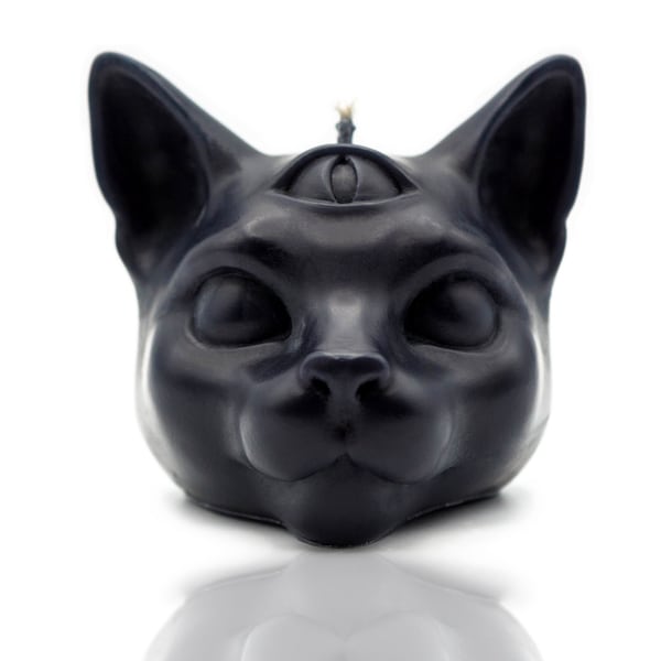 MYSTICAL CAT CANDLE - large or small, black cat, magical cat, cat lover, ritual candle, third-eye cat, all natural wax, bestseller
