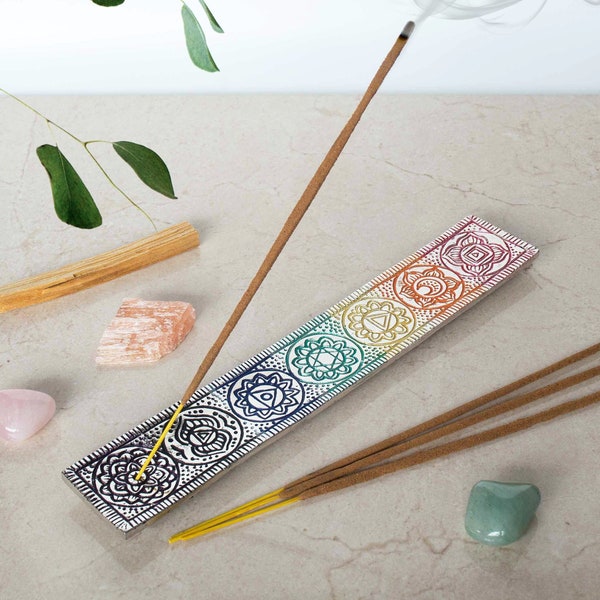 CHAKRA INCENSE holder - Rainbow Incense Stick Holder, chakra metal plate, rainbow, Spiritual, altar, ritual tools,