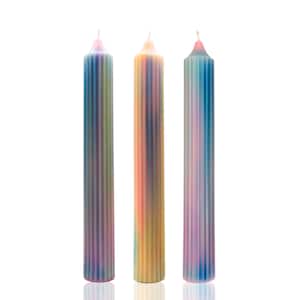 Tall RIDGED multi-coloured PASTEL Candle, Ribbed Ombre Effect, Vegan, Rainbow blended image 1