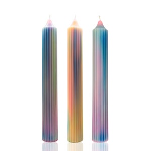 Tall RIDGED multi-coloured PASTEL Candle, Ribbed Ombre Effect, Vegan, Rainbow blended