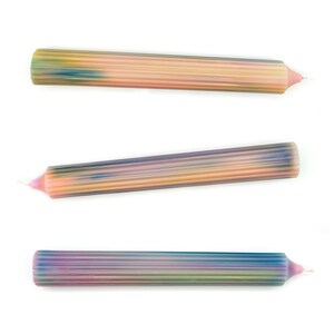 Tall RIDGED multi-coloured PASTEL Candle, Ribbed Ombre Effect, Vegan, Rainbow blended image 5