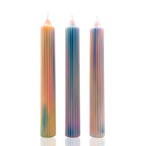 Tall RIDGED multi-coloured PASTEL Candle, Ribbed Ombre Effect, Vegan, Rainbow blended image 2