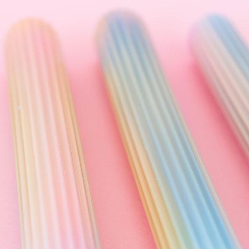 Tall RIDGED multi-coloured PASTEL Candle, Ribbed Ombre Effect, Vegan, Rainbow blended image 3