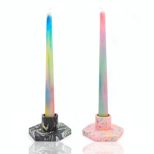 RAINBOW MARBLE TAPERS, pastel colourful ombre tie-dye candle, all natural wax blend