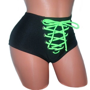 High-Waist Front Lace-up Detailing Shorts Clubwear Pole Dancing Stripper Outfit Exotic Dancewear Twerk Festive Performance Burlesque Ravers