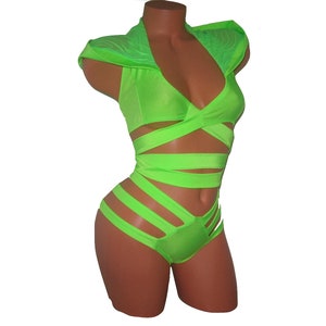 Stretch Lime/Yellow Solid Hooded Top and Mini Shorts Exotic Pole Dancing Fitness Performance Aerial Shows Strippers Costumes Showgirls Wear