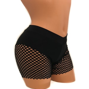 Średnio-wysokie czarne spodenki motocyklowe z lycry/siatki rybackiej Taniec na rurze Twerk Rave Uroczysta burleska Pokazy striptizerek Ubrania Fitness Showgirls Klubowanie