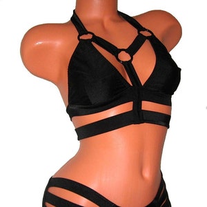 Strappy Black Lycra Top & Mini Shorts Set: Pole Dance Costume