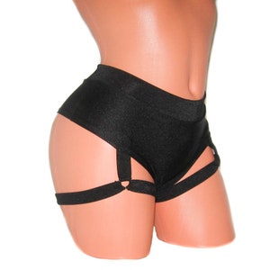 Mid-Rise Brazilian Cut leg Straps Black Shorts Pole Dancing Twerk Festive Performance Burlesque Shows Ravers Wear /More Colours Available/