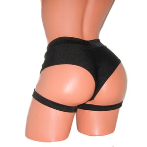 Mid-Rise Brazilian Cut leg Straps Black Shorts Pole Dancing Twerk Festive Performance Burlesque Shows Ravers Wear /More Colours Available/