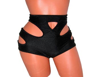 Shorts de cintura alta con cortes: ropa para pole dance, fitness y raver