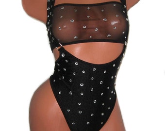 Rhinestones High Waisted Thick Shoulder Straps Shorts and Top RAVE FESTIVE Pole Exotic Fitness Performance Aerial Dance Burlesque Outfit