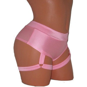 Pink Mid-Rise Brazilian Cut leg Straps Shorts Pole Dancing Twerk Festive Performance Burlesque Shows Ravers Wear/More Colours Available/