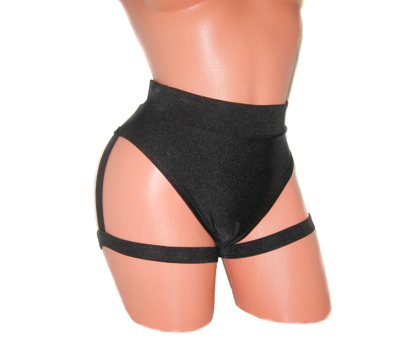 Highwaisted Brazilian Cut Leg Straps Black Shorts Pole Dance Etsy UK